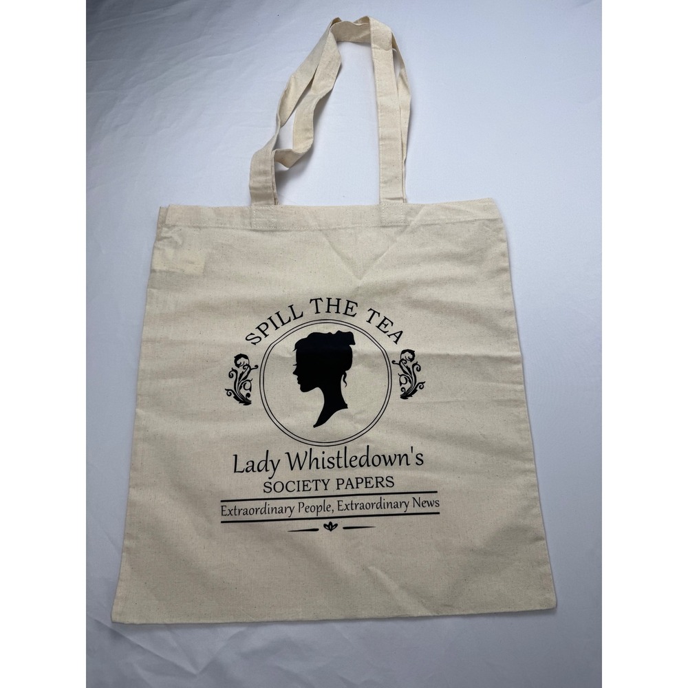 Bridgerton Lady Whistledown Spill The Tea Cotton Tote Bag Cream Reusable Shopper